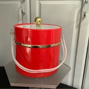 Red Ice Bucket with Gold Accents